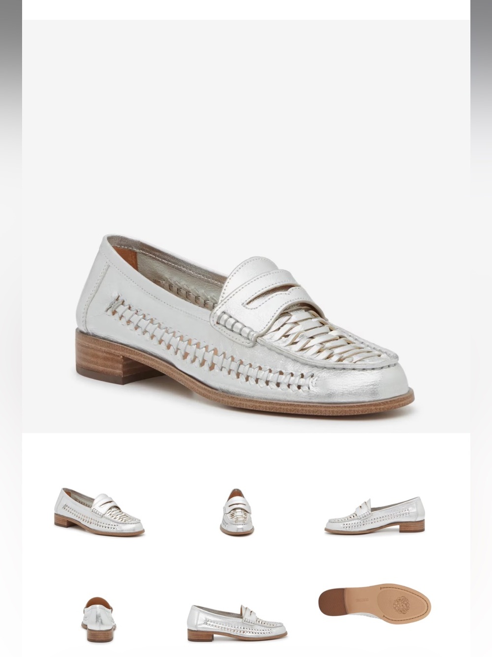 Vince Camuto Silver Leather Woven Penny Loafers